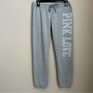 Luscious Cream Gray w/White Lace Embroidered “Pink Love” Jogger Sweat Pants Sz M